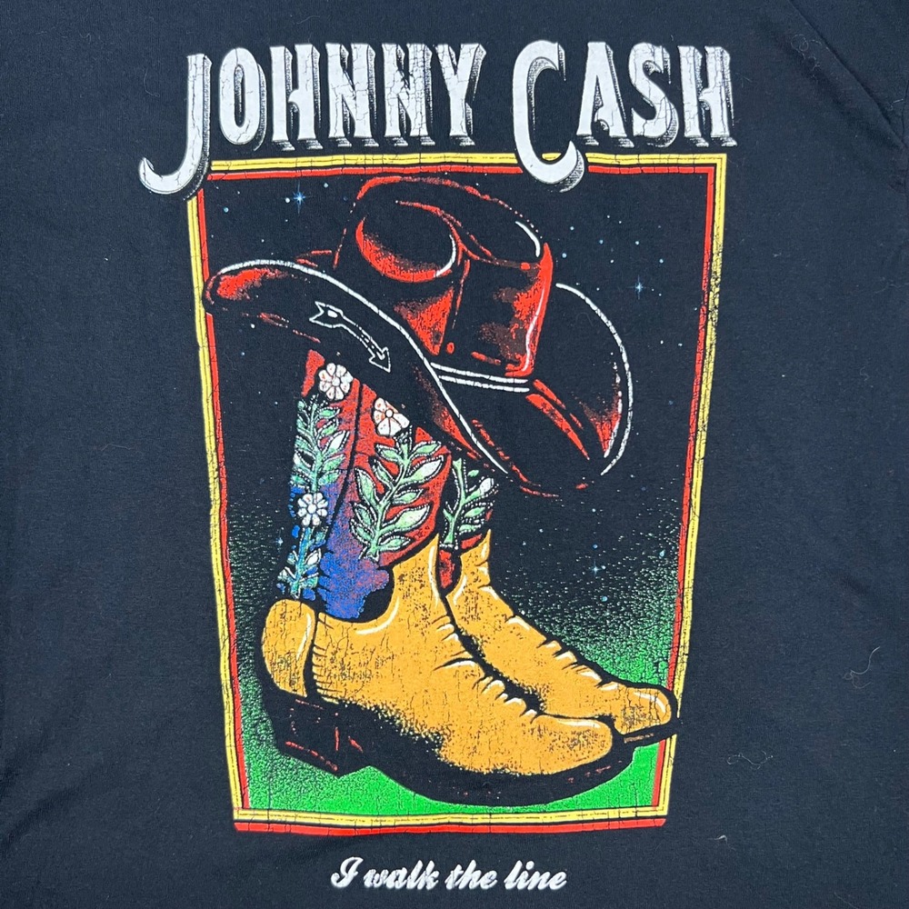 Johnny Cash Graphic T Shirt Men's Small / Medium Black I Walk the Line Tee